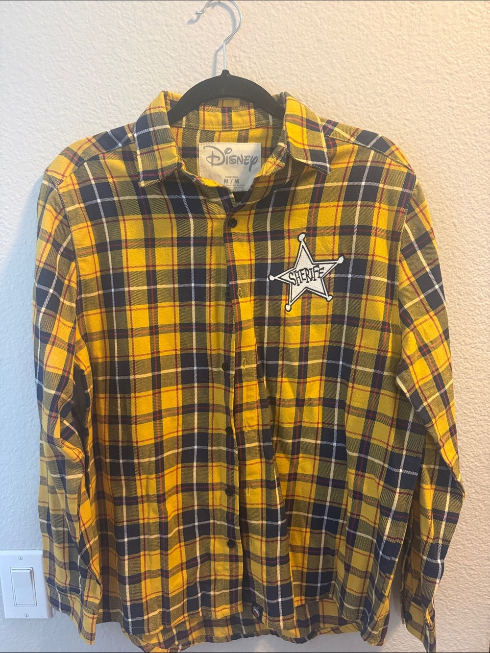 Disney Yellow Plaid Button-Down Shirt with Sheriff Patch